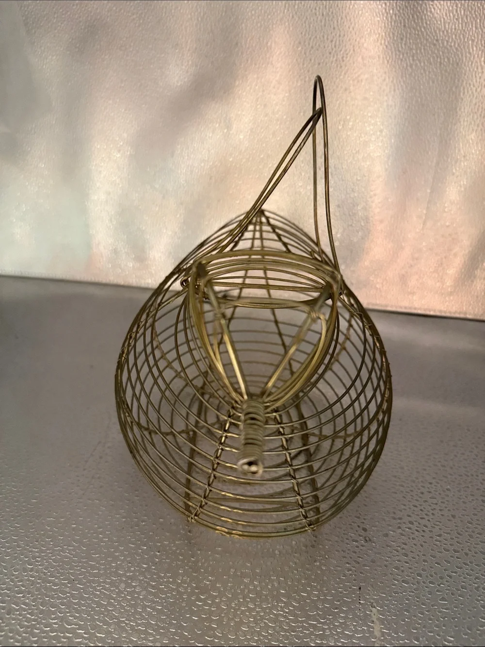 Vintage Bird Silhouette Gold Wire Basket  with dual loop Handles